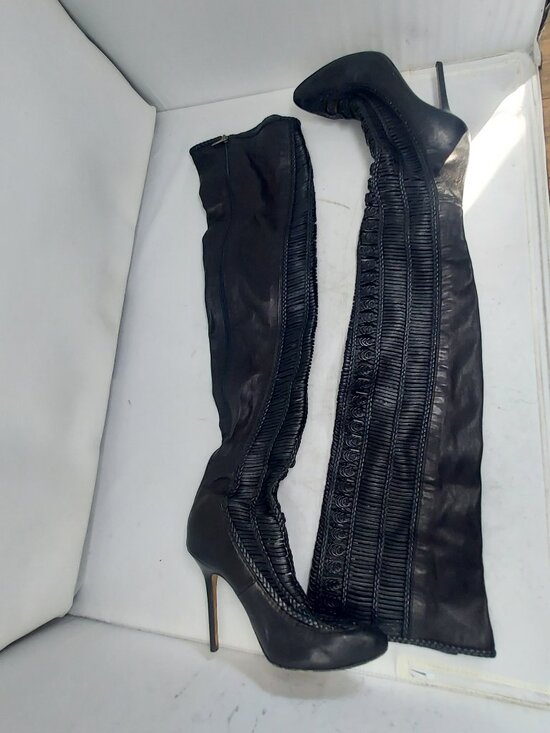 Jimmy Choo Black Leather Doma Thigh High Heel Cutout Boot main image 8